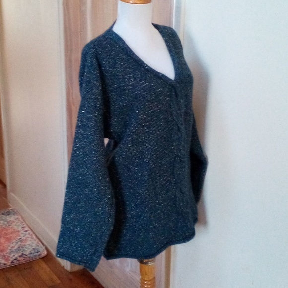 VGUC - BURBERRYS Ladies' Navy Fleck Wool/Silk V-Neck Sweater Size M/L - Picture 6 of 11